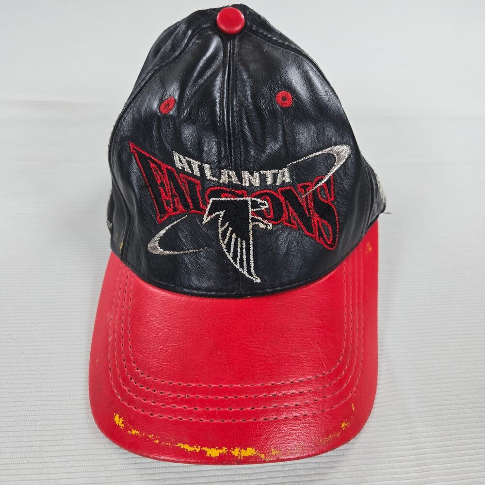 Vintage NFL Atlanta Falcons Black Leather Adjustable Hat One Size Fits All‎